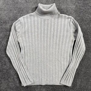 Talbots Women's Size Medium Gray Turtleneck Sweater Solid Ribbed Long Sleeve